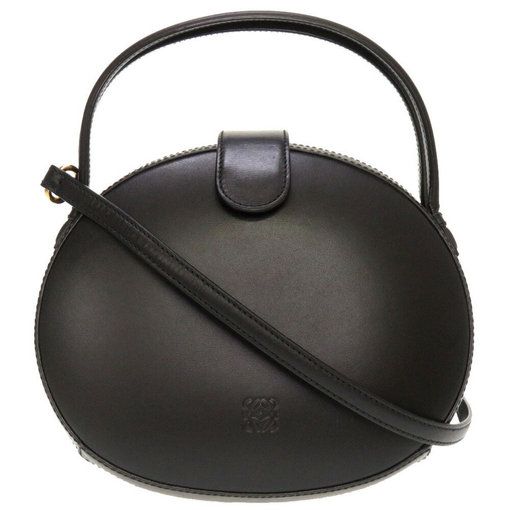 美品 ロエベ 丸型 アナグラム レザー ブラック 2WAY ハンドバッグ バッグ 黒 0010 【中古】 LOEWE