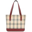 未使用 バーバリー チェック キャンバスレザー ベージュ ボルドー ハンドバッグ バッグ 0092 【中古】 BURBERRY