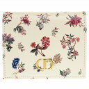 未使用 クリスチャン ディオール CARO フラワープリント レザー アイボリー 二つ折り財布 1111 【中古】 Christian Dior
