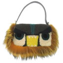 美品 フェンディ マンマバケット モンスター フォックス/ムートン イエロー/ブラック ハンドバッグ 1957【中古】FENDI