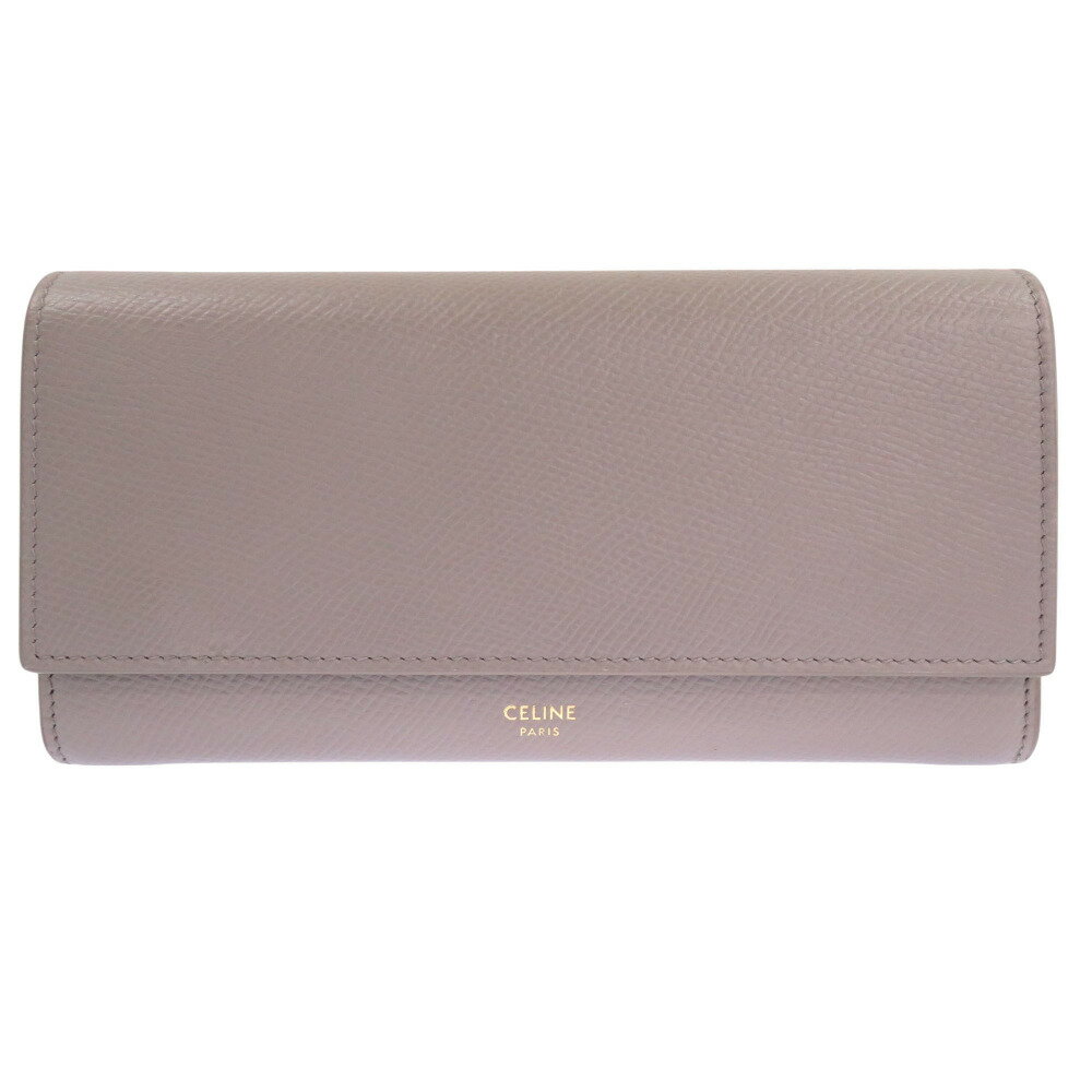 美品 セリーヌ ラージフラップウォレット レザー グレー 長財布 0123【中古】CELINE