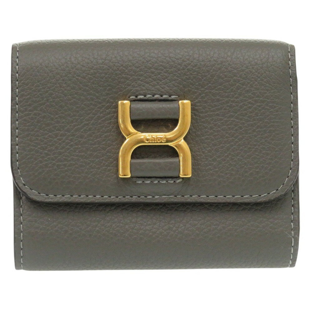 新品同様 クロエ マーシー レザー グレー 三つ折り財布 2272【中古】Chloe