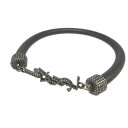 新品同様 サンローランパリ ロゴ レザー ブラック 黒 ブレスレット 1380【中古】SAINT LAURENT PARIS