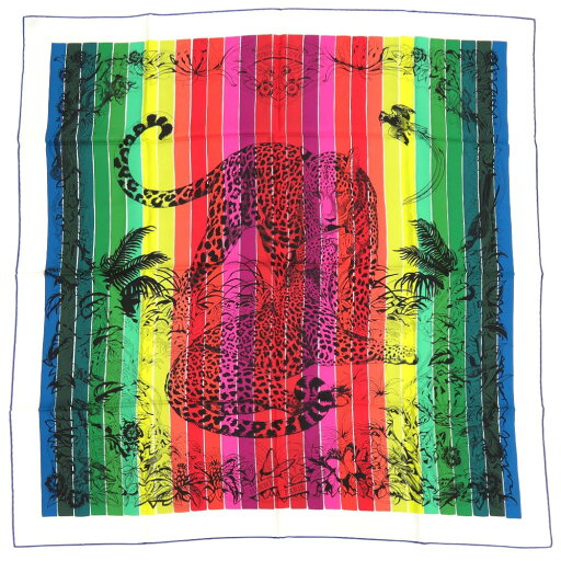 新品同様 エルメス カレ90 JUNGLE LOVE RAINBOW スカーフ レオパード 動物 アニマル ストール ショール シルク 【中古】HERMES 新品同様 エルメス カレ90 JUNGLE LOVE RAINBOW スカーフ レオパード 動物 アニマル ストール ショール シルク 【中古】HERMES