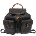 美品 グッチ オールドグッチ ヴィンテージ バンブー 003 2058 0016 オーストリッチ ブラック リュック デイパック 黒 0284【中古】GUCCI