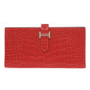 未使用 エルメス ベアンスフレ アリゲーター ブレイズ A刻印(2017年製) 長財布 赤 0423【中古】HERMES