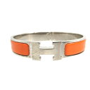美品 エルメス クリッククラックH PM メタル オレンジ シルバー バングル ブレスレット 0617【中古】HERMES