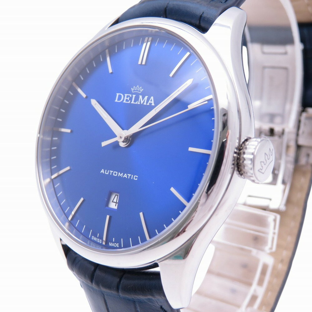 美品 デルマ ヘリテージ 41601 自動巻き 腕時計 SS/型押しレザー ブルー 青文字盤 0954【中古】DELMA メンズ