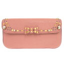 美品 ミュウミュウ リボン ビジュー スタッズ レザー ストーン スタッズ ピンク クラッチバッグ 1569【中古】MIUMIU