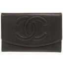 美品 シャネル ココマーク ラムスキン ブラック 二つ折り財布 1344【中古】CHANEL