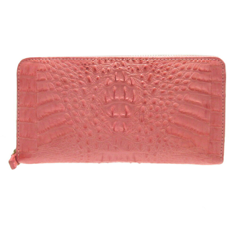 未使用 カイマン クロコダイル クロコ CJN0477APKMT ピンク ラウンドファスナー長財布 財布 0605-2【中古】CAIMAN CROCODILE