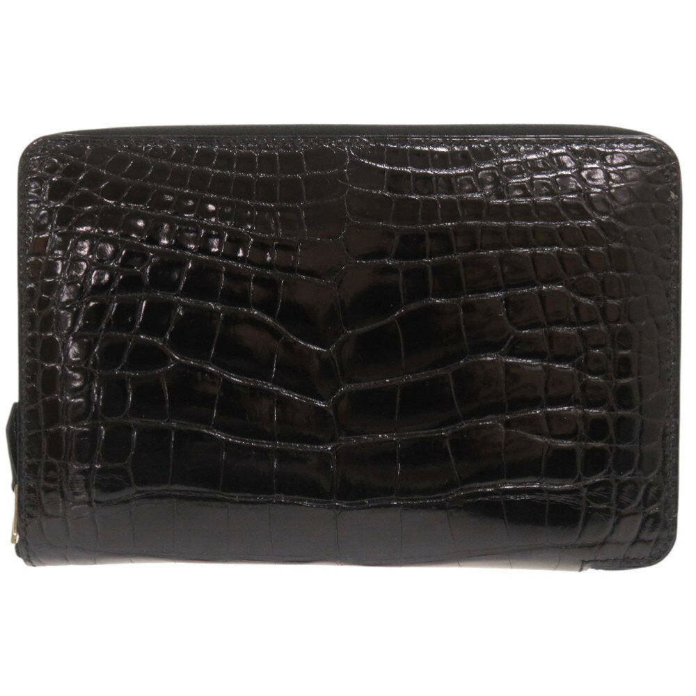 美品 エルメス アザップ コンバイン アリゲーター ブラック T刻印(2015年製) シルバー金具 ラウンドファスナー 長財布 1262【中古】HERMES メ...