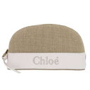 未使用 クロエ CHC23SP870J90106 ポーチ レザー リネンキャンバス ベージュ ホワイト 化粧ポーチ 0374【中古】Chloe