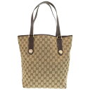 美品 グッチ 153009 GGキャンバス レザー ブラウン トートバッグ 0791【中古】GUCCI
