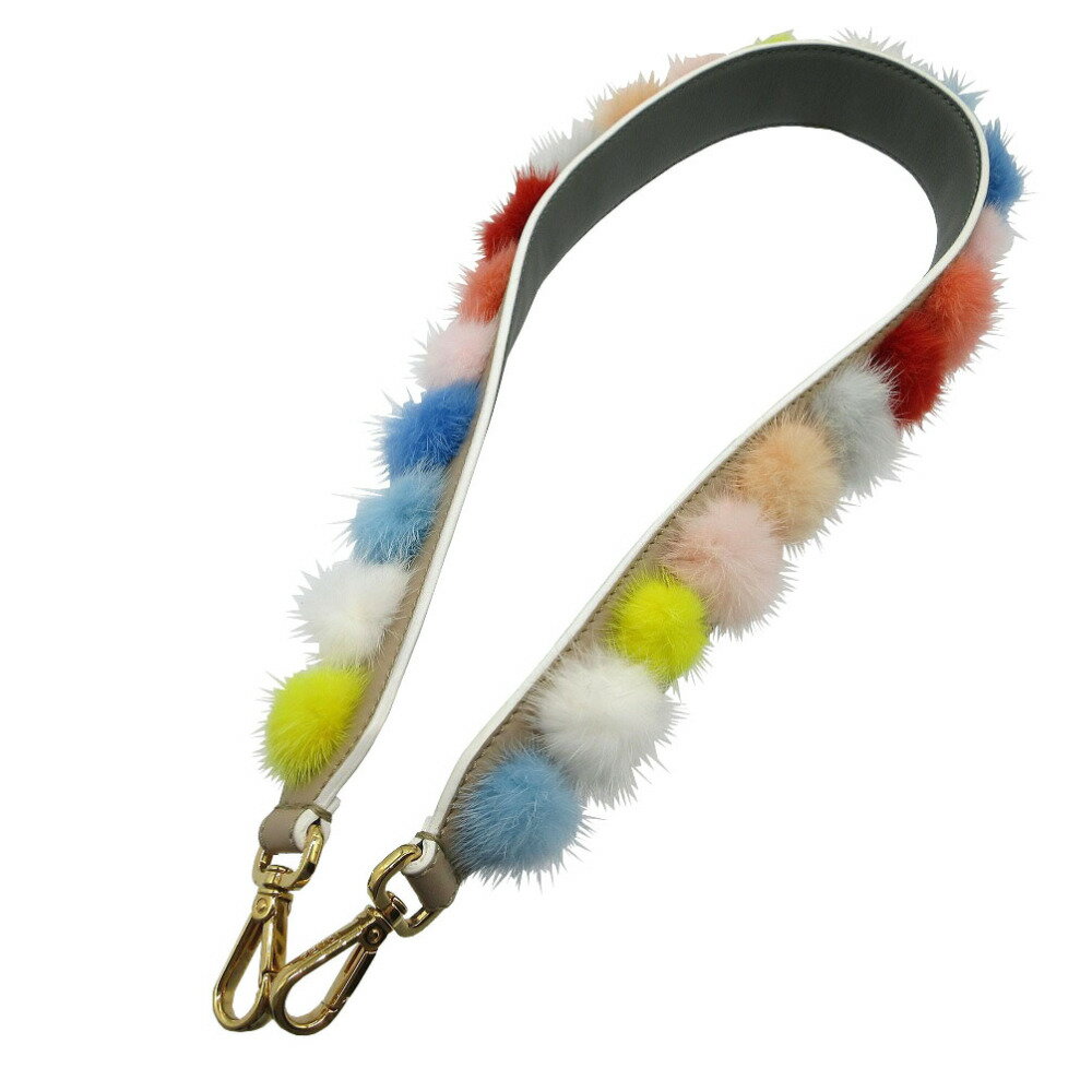 美品 フェンディ ストラップユー ファー ショルダーストラップ レザー/フォックスファー マルチカラー ..