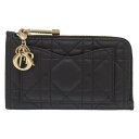 美品 クリスチャンディオール Lady Dior Cosmos ジップ カードホルダー S0965ONMJ ラムスキン ブラック カードケース 黒 0365【中...