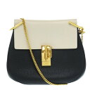 美品 クロエ ドリュー レザー ブラック ベージュ ゴールド金具 0446 黒 ショルダーバッグ【中古】Chloe