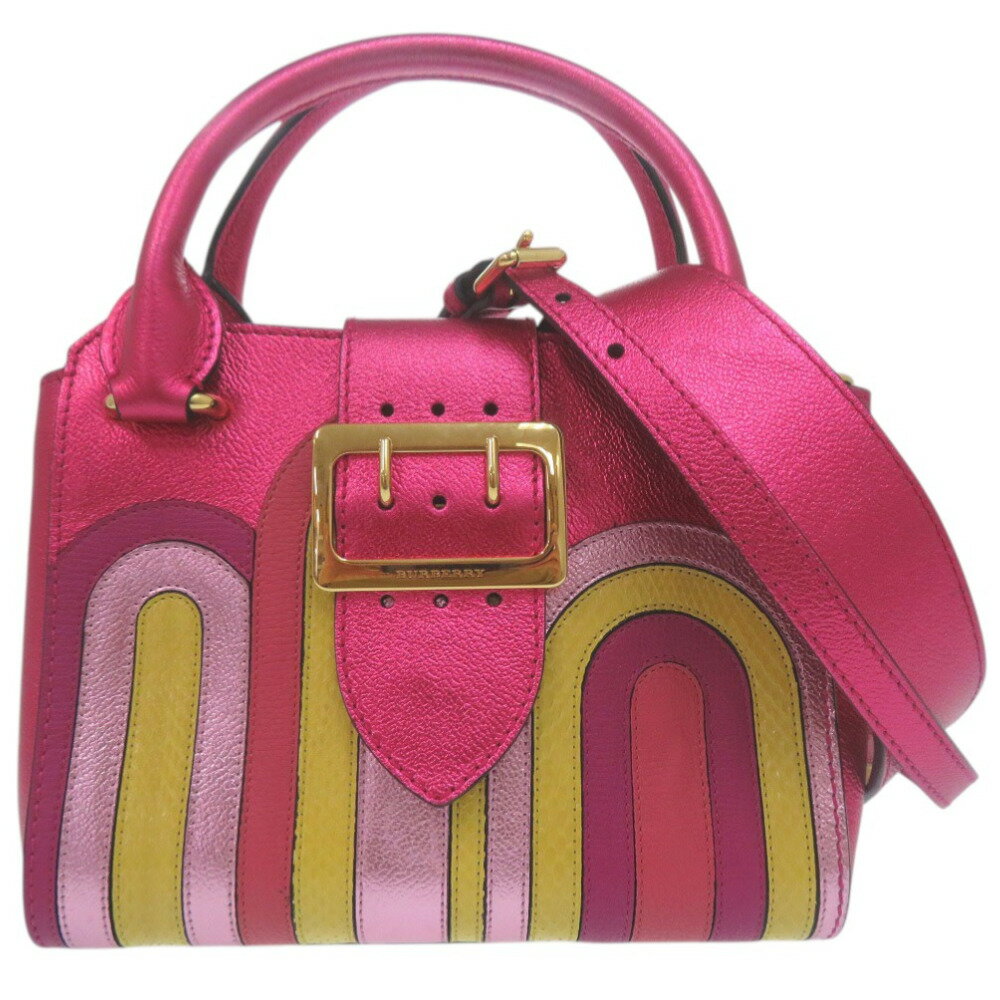 美品 バーバリー 3WAY メタリック ハンドバッグ ショルダーバッグ パイソン レザー ピンク 0440【中古】BURBERRY