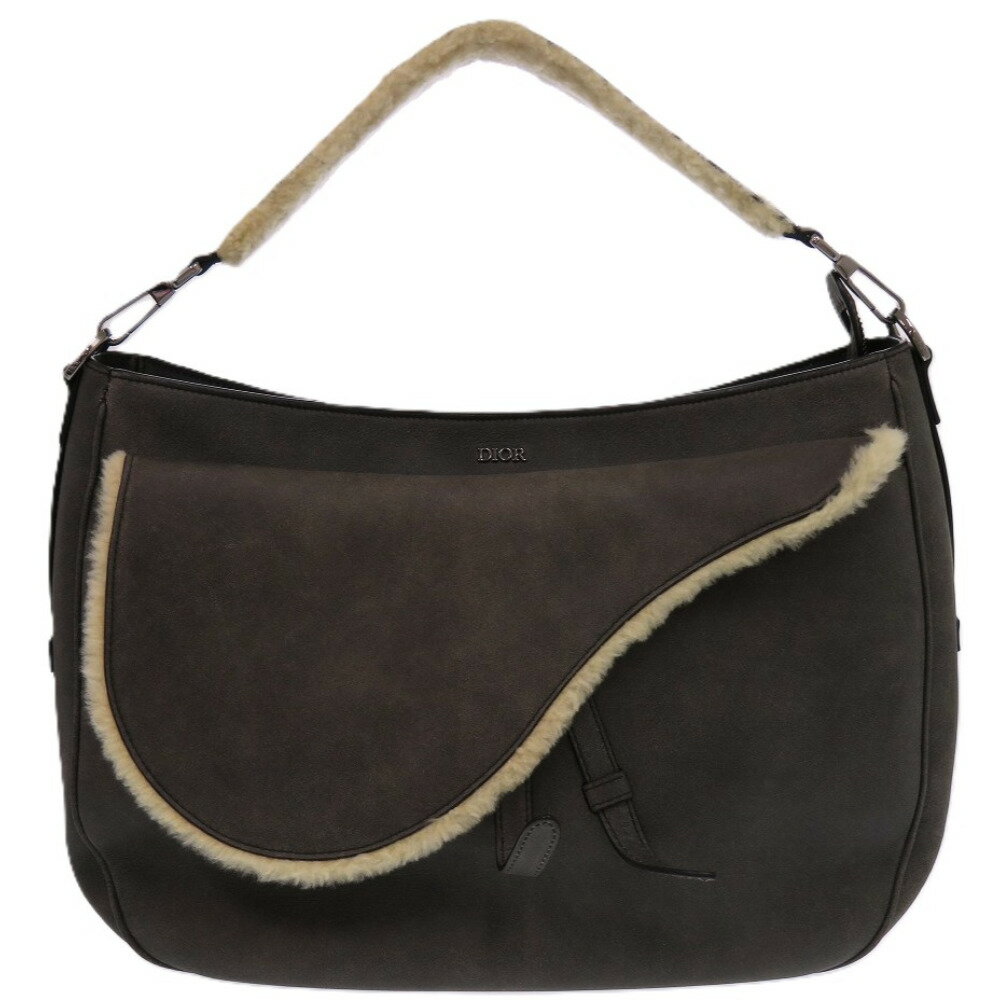 美品 ディオール サドル シアリング 00 BO 0292 ムートン グレー 1145 灰 ショルダーバッグ【中古】Dior