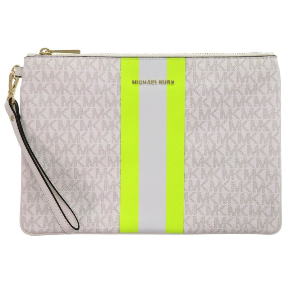 未使用品 マイケルコース MKシグネチャー ネオンストライプ 32T9LF9M3B PVC ホワイト 白 クラッチバッ..