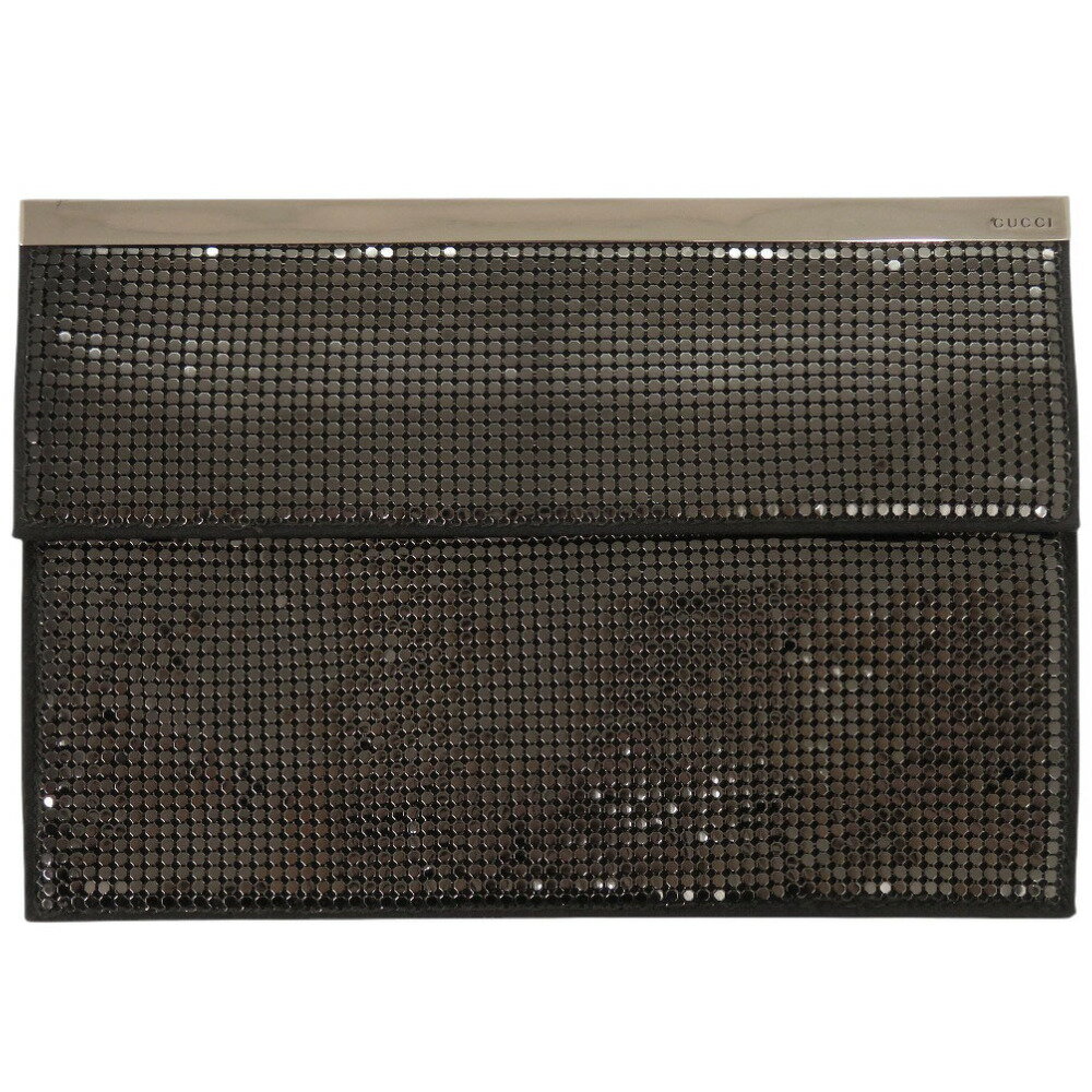 美品 グッチ サテン ブラック クラッチバッグ 黒 1776【中古】GUCCI