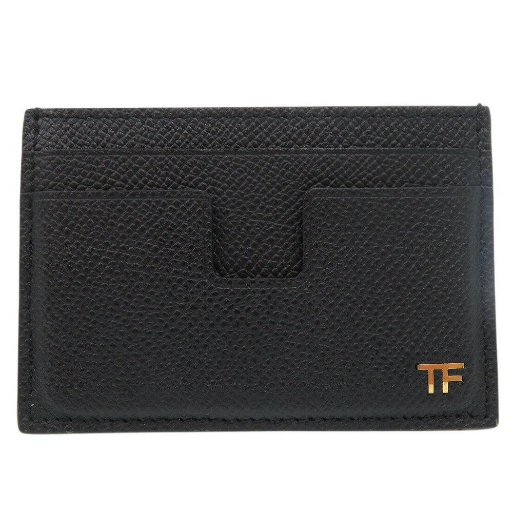 美品 トムフォード グレイン調 ロゴ カードケース レザー ブラック 0709【中古】TOM FORD