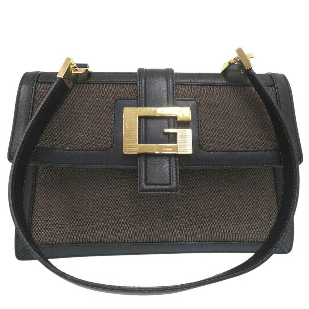 グッチ Gロゴ 0014140 ハンドバッグ ショルダーバッグ キャンバス レザー ダークブラウン 0646【中古】GUCCI