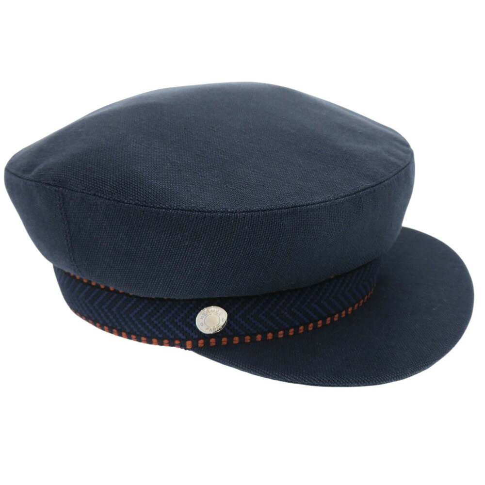 新品同様 エルメス キャスケット セリエ 麻 コットン ポリエステル マリン マロン ネイビー 帽子 0448【中古】HERMES