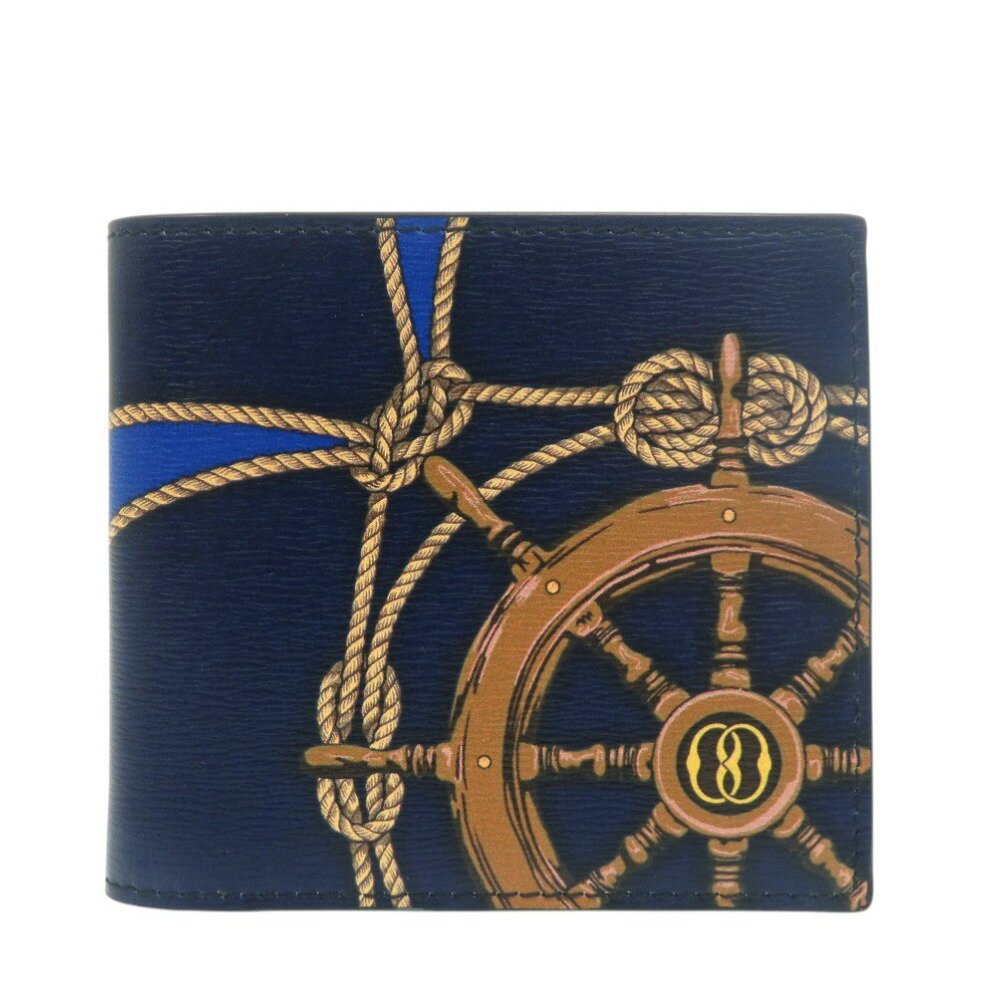 Rakuten - 未使用 バリー Crsbifold 8CC N 航海 761346608558 レザー ネイビー 二つ折り財布 1666【中古】BALLY