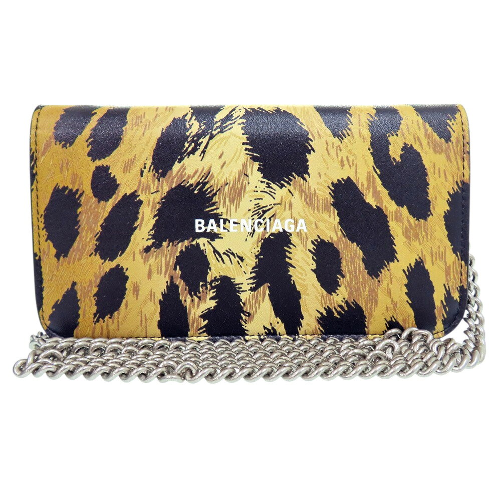 美品 バレンシアガ チェーンショルダーバッグ レオパード 593785 ショルダーバッグ レザー レオパード 0414【中古】BALENCIAGA
