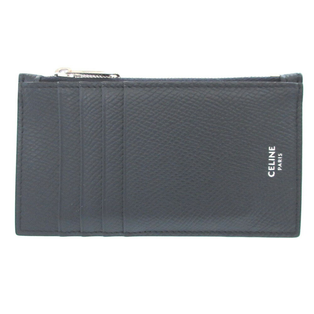美品 セリーヌ コンパクト ジップ カードホルダー 19年製 レザー ネイビー 紺 フラグメントケース 0410【中古】CELINE