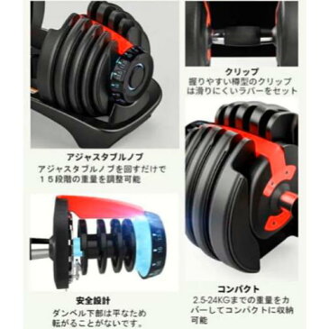可変式ダンベル 24kg×2個セット筋トレ 15段階調節 アジャスタブルダンベル 筋トレ 筋肉 家トレ トレーニングダンベル 腹筋 ダイエット ボディメイク(可変式ダンベル 48)
