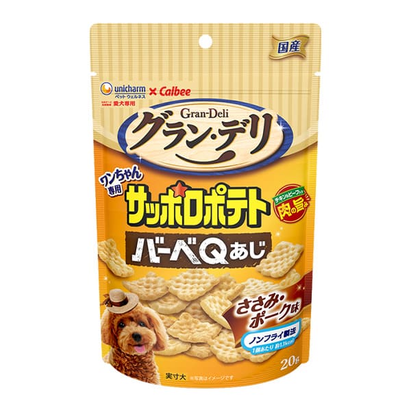 【同梱不可】【36個セット】ユニ・チャーム グラン・デリワンちゃん専用サッポロポテトバーベQあじささみ・ポーク味20g