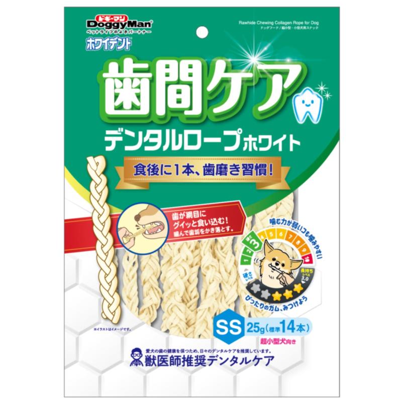 【同梱不可】【6個セット】ドギーマンハヤシ ホワイデント 歯間ケア デンタルロープ ホワイト SS25g（標準14本）