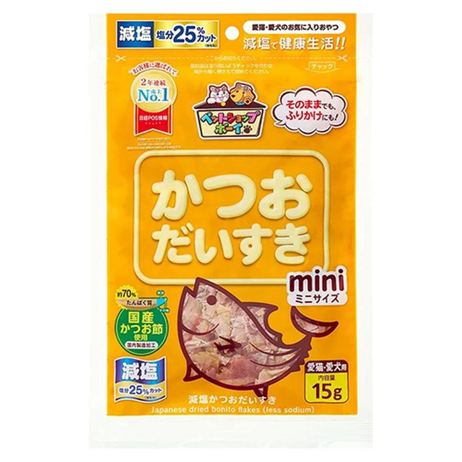 【注意事項】 ・メーカーの都合等により、パッケージ及び内容量、生産地、などが変更される場合がございます。ご了承ください。 ・当店では地球環境への配慮およびお手頃価格での商品の提供のため、簡易的な梱包とさせていただいております。 ・箱潰れなど、製品をご利用いただくのに問題がない場合の返品・交換対応はお受けできません ※期限のある商品について ・賞味期限や消費期限がある商品については、すべて期限まで2ヶ月以上のものを取り扱っております。個別のお問い合わせはご遠慮いただきますようお願い申し上げます。 ・期限が迫った商品は、別途アウトレット商品として販売させていただいております。 商品説明■　商品特徴ペットフード(犬、猫用)の低塩分花かつお。当社比塩分約25%カット(塩分0.9%以下)。薄くスライスしていますので食べやすく、おやつに最適。保存料、着色料不使用。チャック付きの袋でおいしさを逃さず保存。 4902833886409 ■　原材料かつお節 ■　メーカーマルトモ株式会社■　広告文責ライフジェネレーション株式会社 TEL:06-6809-2484