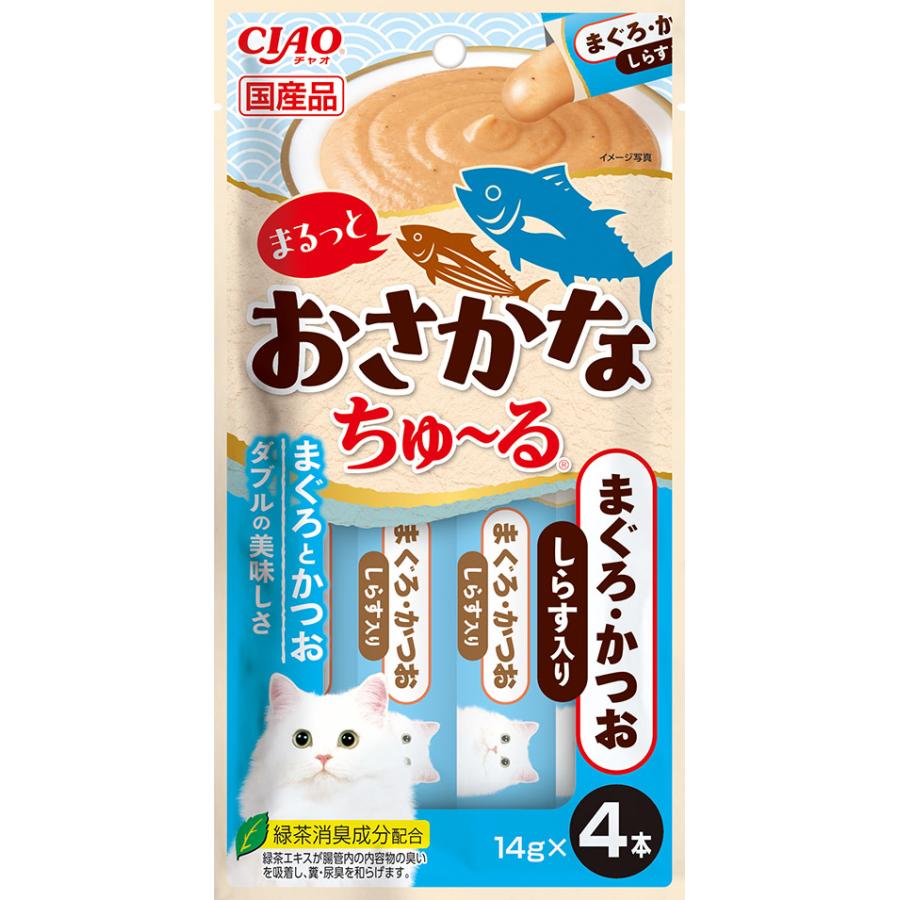 いなばペットフード 【同梱不可】【24個セット】いなばペットフード株式会社　CIAO　まるっとおさかなちゅーる　まぐろ・かつお　しらす入り14g×4P