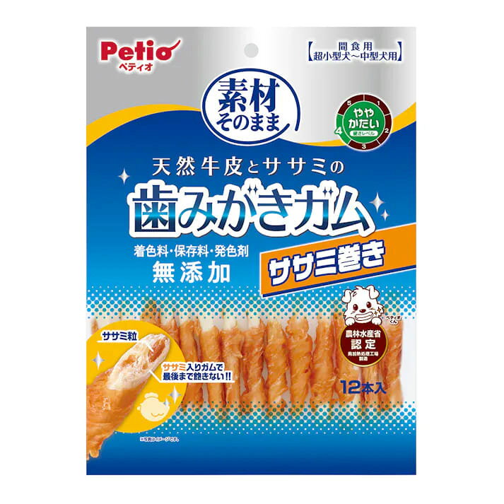 乐天商城 - 【同梱不可】ペティオ 素材そのまま　天然牛皮とササミの歯みがきガムササミ巻き12本入