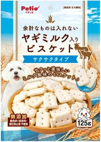 【注意事項】 ・メーカーの都合等により、パッケージ及び内容量、生産地、などが変更される場合がございます。ご了承ください。 ・当店では地球環境への配慮およびお手頃価格での商品の提供のため、簡易的な梱包とさせていただいております。 ・箱潰れなど、製品をご利用いただくのに問題がない場合の返品・交換対応はお受けできません ※期限のある商品について ・賞味期限や消費期限がある商品については、すべて期限まで2ヶ月以上のものを取り扱っております。個別のお問い合わせはご遠慮いただきますようお願い申し上げます。 ・期限が迫った商品は、別途アウトレット商品として販売させていただいております。 商品説明■　商品詳細 素材の味が楽しめる、からだ想いのヤギミルク入りビスケットに仕上げました。サクッと美味しいミルク風味のビスケット。着色料・保存料・酸化防止剤無添加。 4903588146480■　原材料小麦粉、砂糖、植物性油脂、でんぷん類、ヤギミルク、膨張剤、香料 ■　メーカー株式会社ペティオ■　広告文責 ライフジェネレーション株式会社 TEL:06-6809-2484　