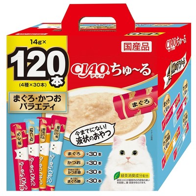 【注意事項】 ・メーカーの都合等により、パッケージ及び内容量、生産地、などが変更される場合がございます。ご了承ください。 ・当店では地球環境への配慮およびお手頃価格での商品の提供のため、簡易的な梱包とさせていただいております。 ・箱潰れなど、製品をご利用いただくのに問題がない場合の返品・交換対応はお受けできません ※期限のある商品について ・賞味期限や消費期限がある商品については、すべて期限まで2ヶ月以上のものを取り扱っております。個別のお問い合わせはご遠慮いただきますようお願い申し上げます。 ・期限が迫った商品は、別途アウトレット商品として販売させていただいております。 商品説明■　商品詳細 人気のまぐろやかつおのフレーバーをバラエティパックにしました。猫ちゃんの気分に合わせて4種類の中から選べます。 4901133459771■　保証成分値たんぱく質7.0％以上、脂質0.2％以上、粗繊維0.1％以下、灰分1.7％以下、水分91.0％以下、エネルギー約7kcal/本【宗田かつお＆かつお節】たんぱく質9.0%以上、脂質1.0%以上、粗繊維0.1%以下、灰分1.6%以下、水分88.0%以下、エネルギー約7kcal/本■　メーカーいなばペットフード株式会社■　広告文責 ライフジェネレーション株式会社 TEL:06-6809-2484　