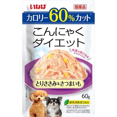 【注意事項】 ・メーカーの都合等により、パッケージ及び内容量、生産地、などが変更される場合がございます。ご了承ください。 ・当店では地球環境への配慮およびお手頃価格での商品の提供のため、簡易的な梱包とさせていただいております。 ・箱潰れなど、製品をご利用いただくのに問題がない場合の返品・交換対応はお受けできません ※期限のある商品について ・賞味期限や消費期限がある商品については、すべて期限まで2ヶ月以上のものを取り扱っております。個別のお問い合わせはご遠慮いただきますようお願い申し上げます。 ・期限が迫った商品は、別途アウトレット商品として販売させていただいております。 商品説明■　商品特徴こんにゃくを使用したわんちゃん用の低カロリーパウチ。 4901133476587■　メーカーいなばペットフード株式会社■　広告文責ライフジェネレーション株式会社 TEL:06-6809-2484