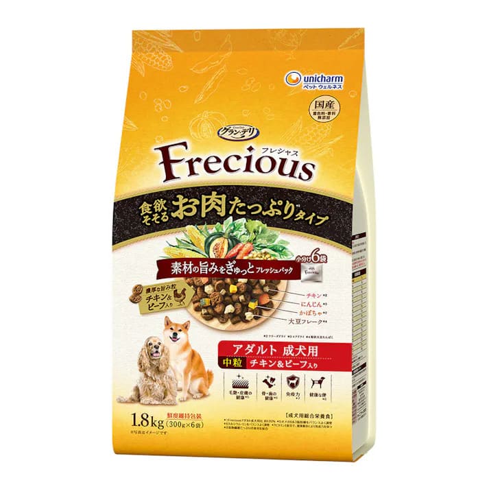 【同梱不可】【4個セット】ユニ・チャーム グラン・デリFrecious　アダルト成犬用　食欲そそるお肉たっぷりタイプ　チキ1．8kg