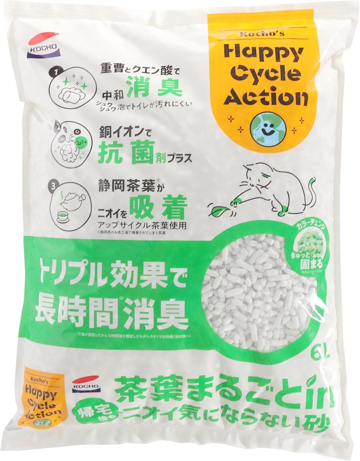 【同梱不可】【4個セット】コーチョー 茶葉まるごとin帰宅後もニオイ気にならない砂6L