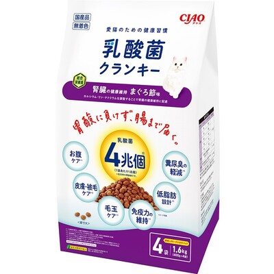 乐天商城 - 【同梱不可】【4個セット】いなばペットフード CIAO 乳酸菌クランキー腎臓の健康維持 まぐろ節味400g×4P
