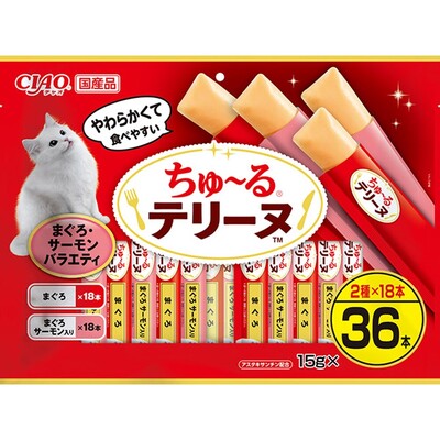 乐天商城 - 【同梱不可】【8個セット】いなばペットフード CIAO ちゅーるテリーヌ まぐろ・サーモンバラエティ15g×36P