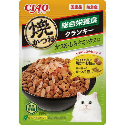 【同梱不可】【6個セット】 いなばペットフード CIAO　焼かつおクランキー　総合栄養食　かつお節入り　かつお・しらすミックス味 180g