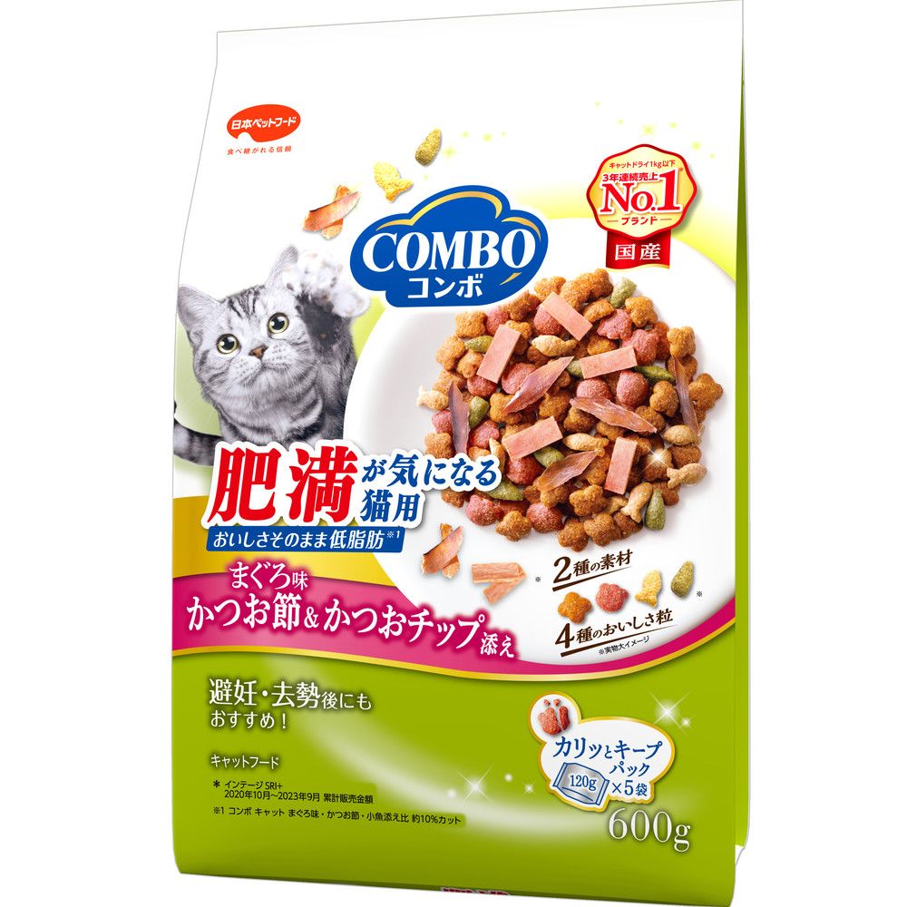 Mature Cat - 【同梱不可】【12個セット】 日本ペットフード コンボキャット肥満が気になる猫用まぐろ味・かつお節・かつおチップ添え600g