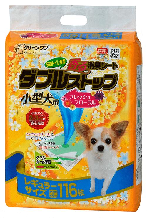 【同梱不可】【2個セット】クリーンワン 香る消臭シート ダブルストップ小型犬用 フレッシュフローラルの香り レギュラー 116枚