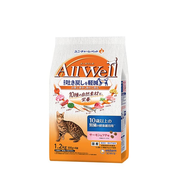 乐天商城 - ユニチャームペット 【同梱不可】【5個セット】ユニ・チャームペット AllWell10種の自然素材10歳以上の腎臓の健康維持用サーモン＆ツナ味 1．2kg