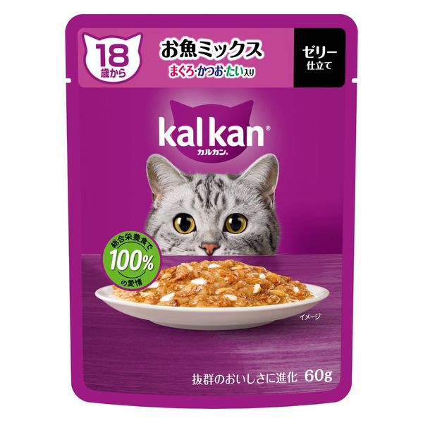 【同梱不可】【60個セット】マースジャパン カルカンパウチ　18歳から　お魚ミックス　まぐろ・かつお・たい入り 60g
