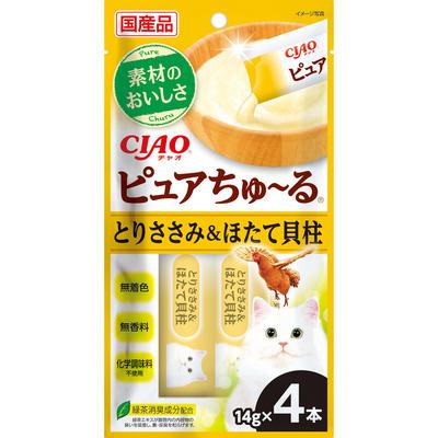 【同梱不可】【48個セット】CIAO　ピュアちゅーる　とりささみ＆ほたて貝柱 14g×4P